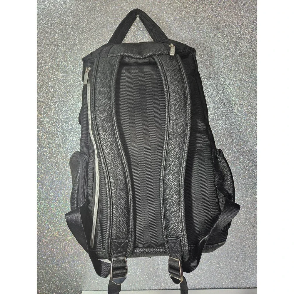 Itzy Ritzy Boss Backpack Diaper Bag Black Herringbone Vegan Leather Tassel - Picture 2 of 12